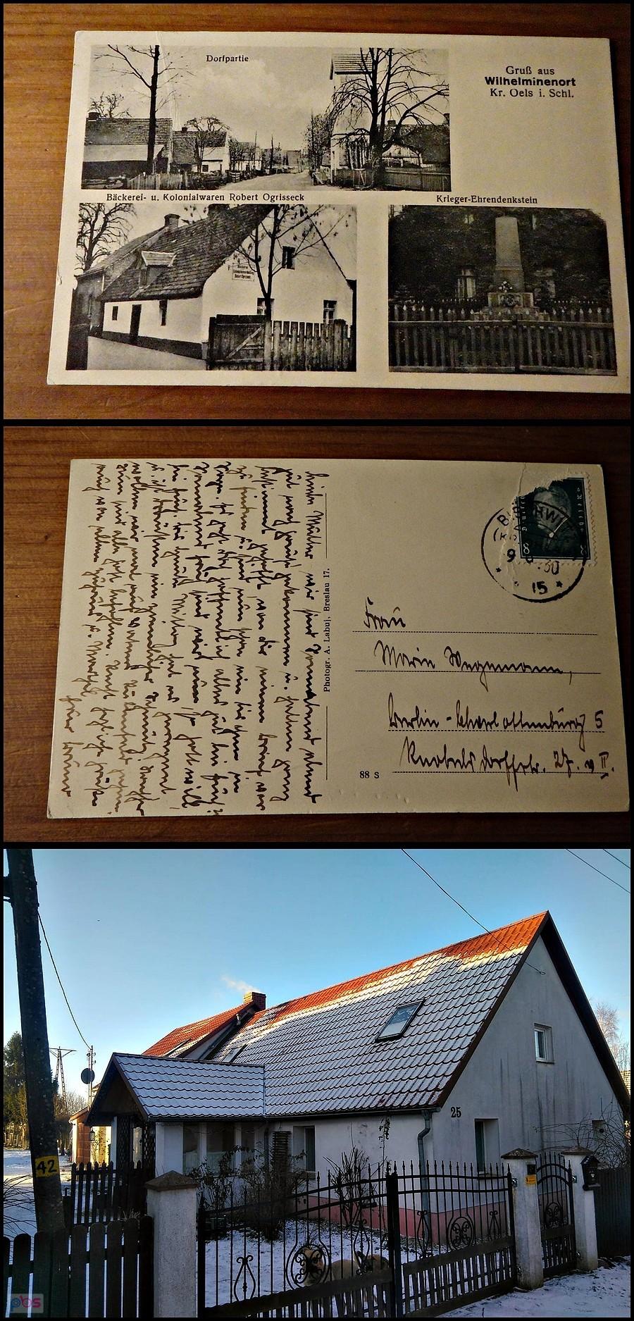 Brzozowiec - Wilhelminenort; pocztówka z 1930 vs stan aktualny