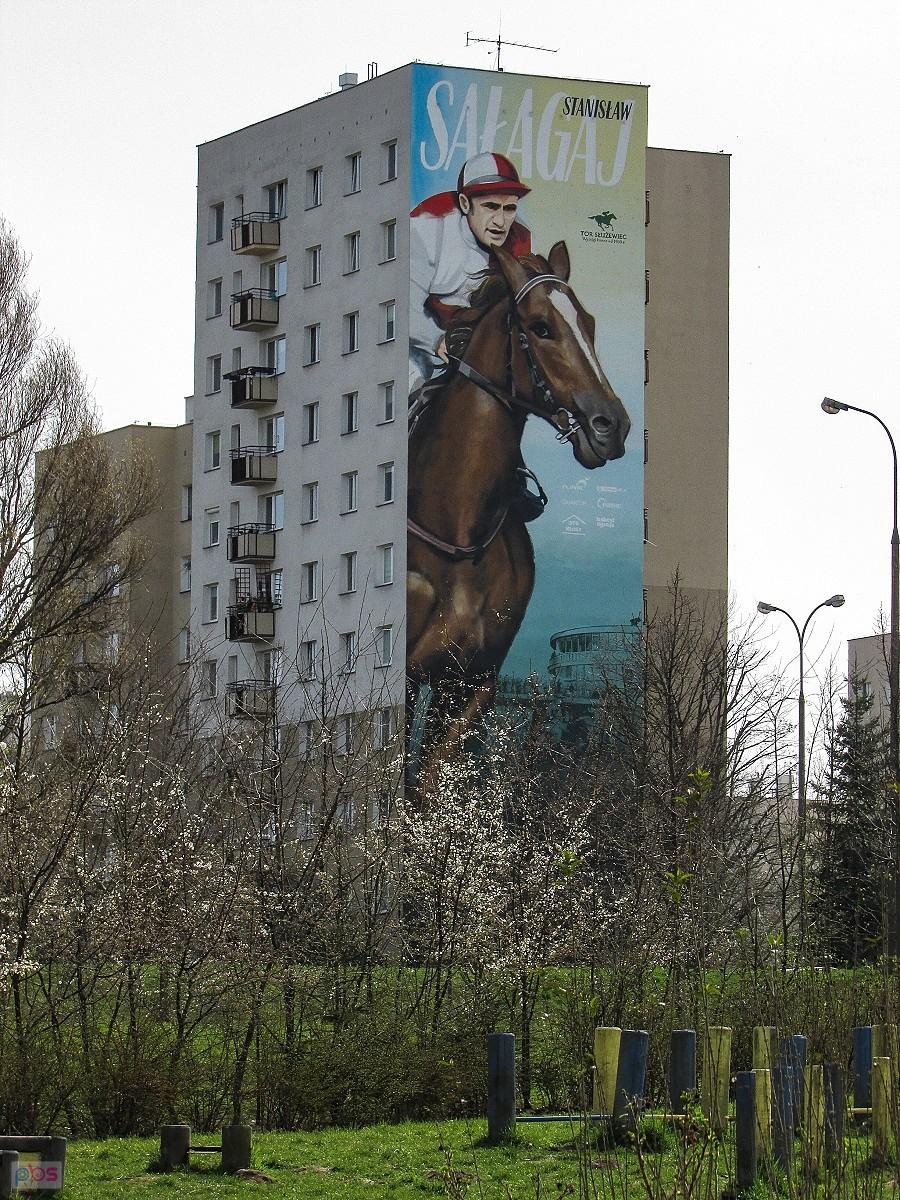 Mural Stanisława Sałagaja - legendy Toru Wyścigów Konnych Służewiec