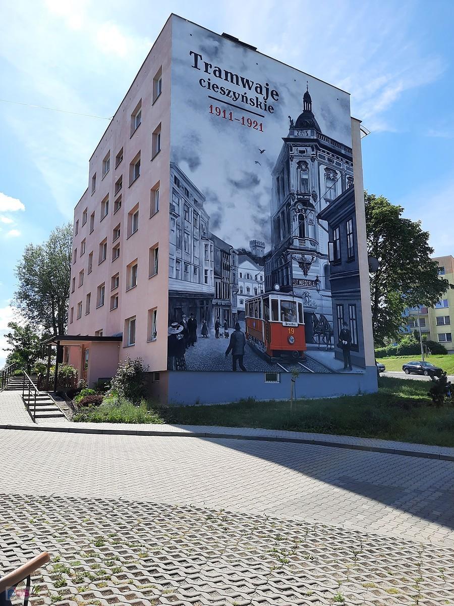 Mural z tramwajem