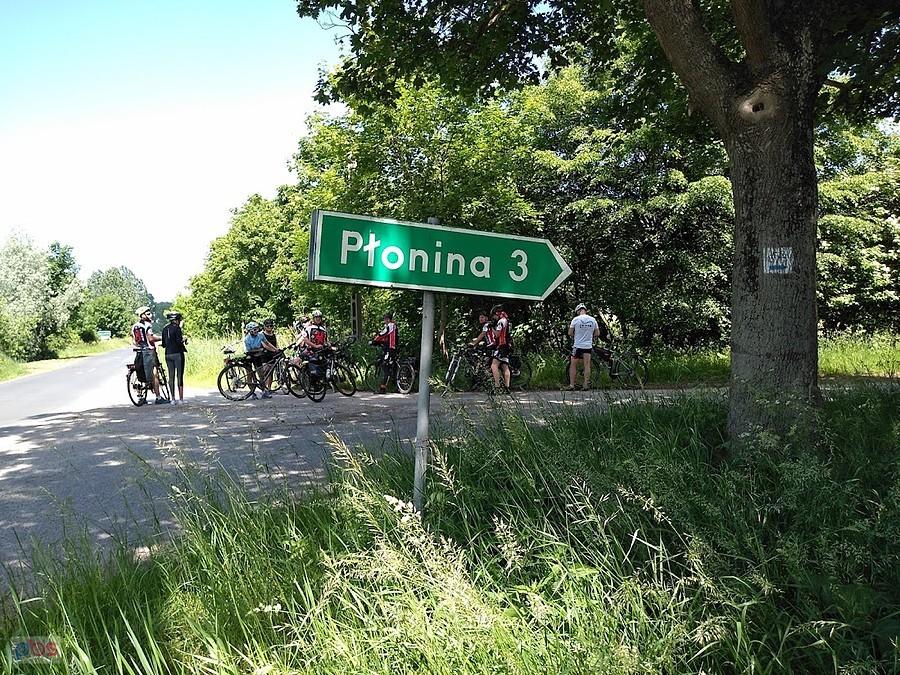 Grupa rowerzystów przy znaku Płonina 3