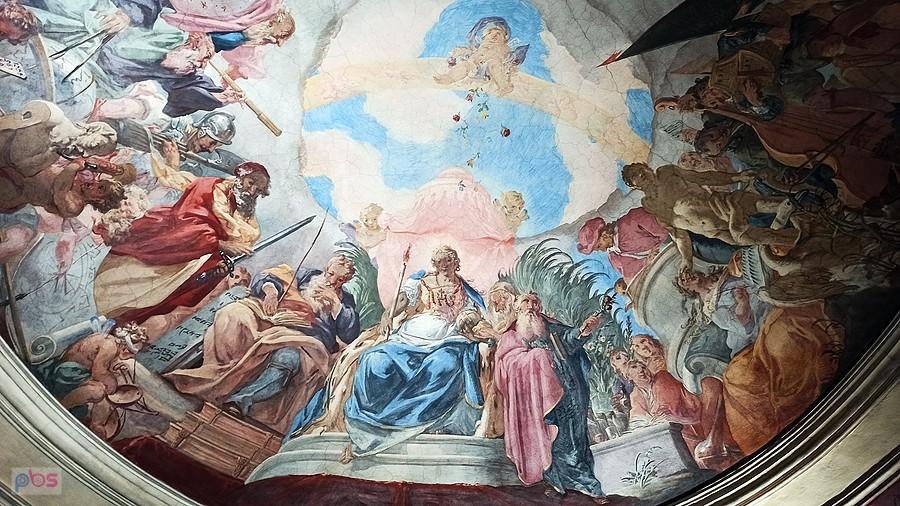 Fresk na suficie w klasztornej bibliotece w Żaganiu