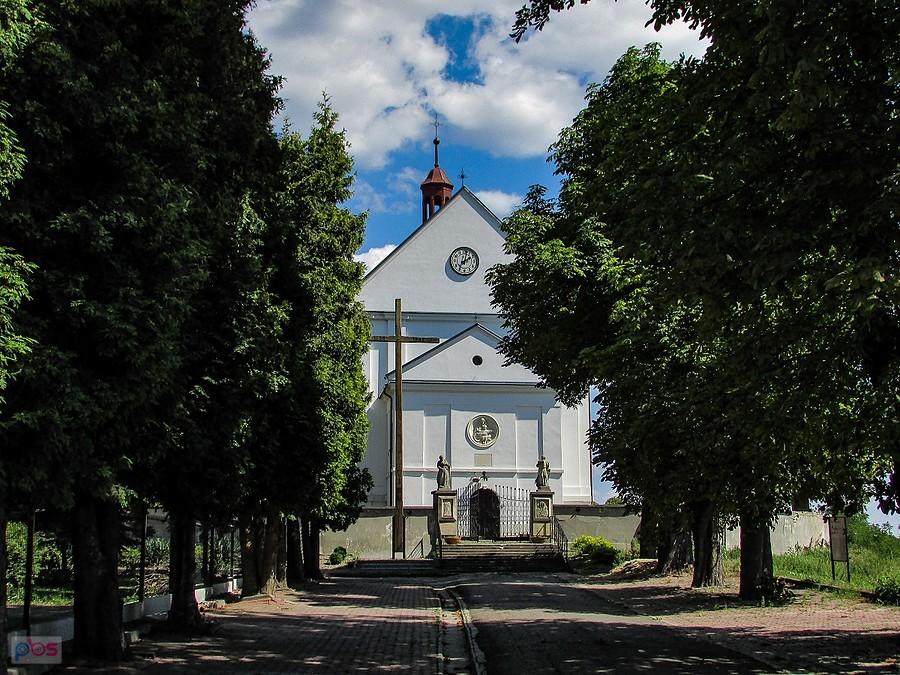 Do kościoła prowadzi aleja drzew