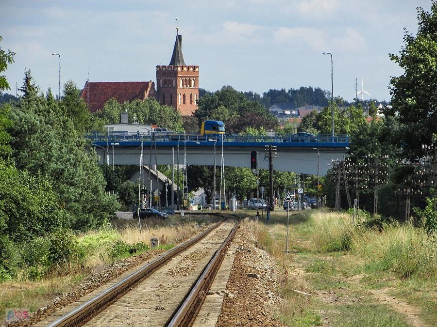 Brodnica - wieża kościoła farnego i wiadukt DK 15