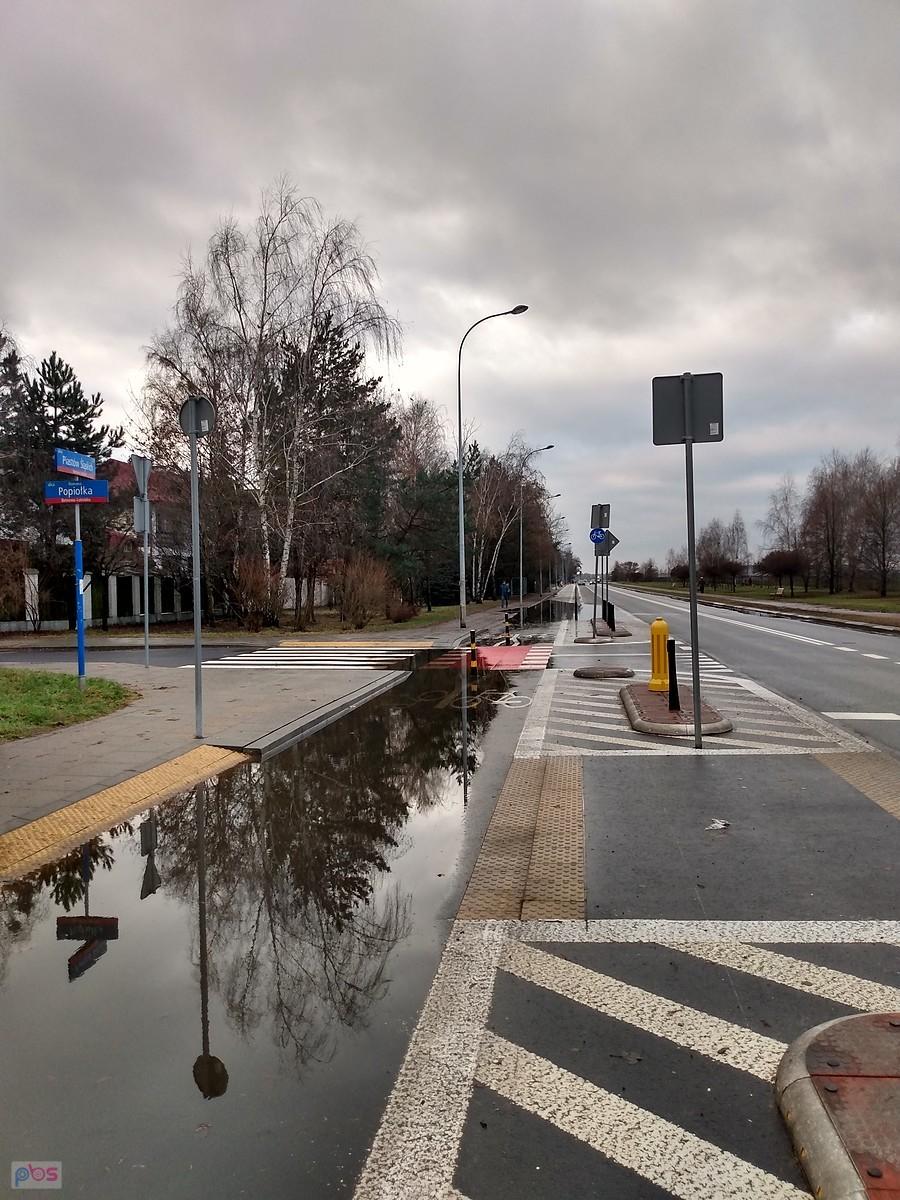 Ciepło roztopiło śnieg i stąd ogromna kałuża na ddr