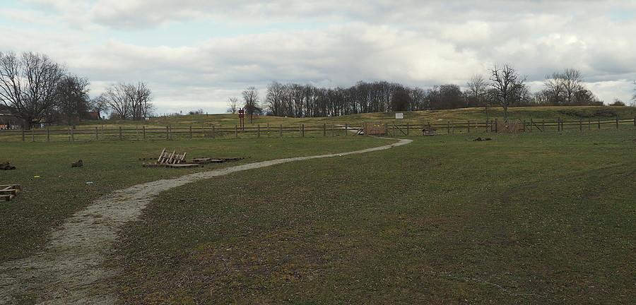 Widok grodziska z dawnego koryta Warty.
