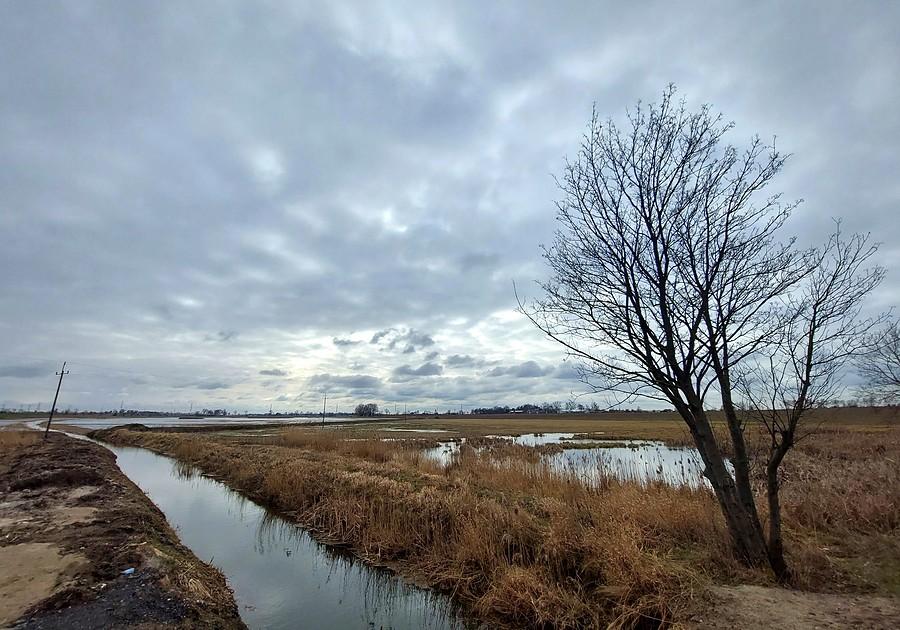 Widok na zachmurzony zalew w Szczodrzykowie