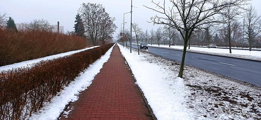 Rowerowa ścieżka wzdłuż ulicy Taczaka.Śniegowy