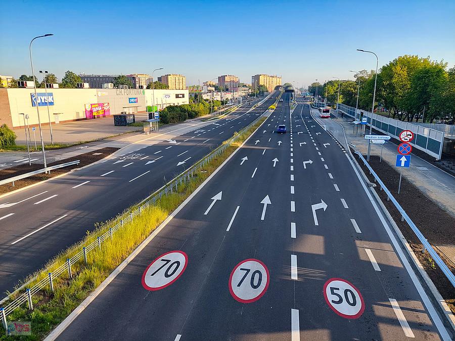 DK 91 - widok z kładki przy ulicy Okrzei.
