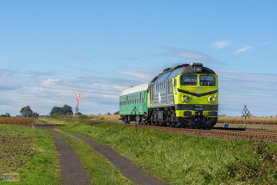 M62-1705 jedzie szlakiem linii D29-137: Nowy Świętów - Prudnik, mijając Szybowice.
