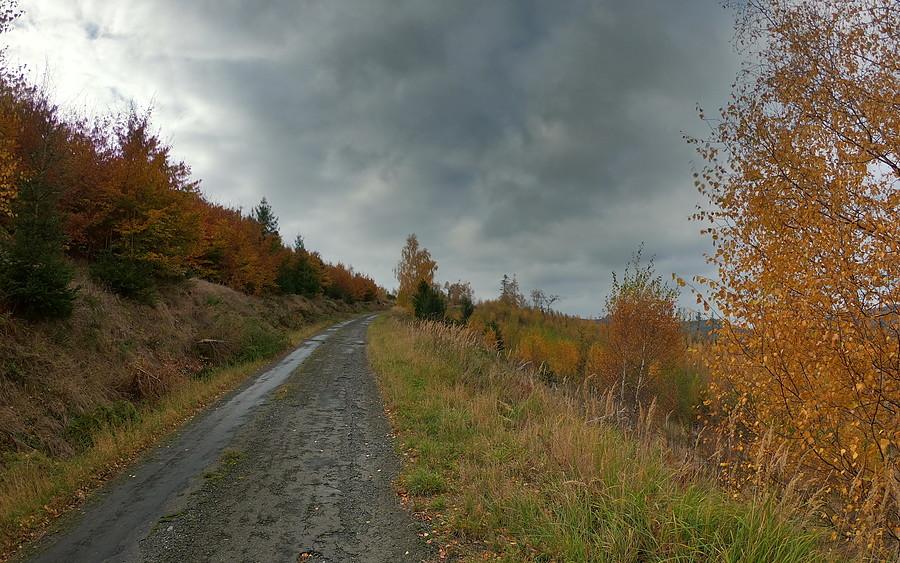 Podjazd starym asfaltem na Diabelskie Wzgórze