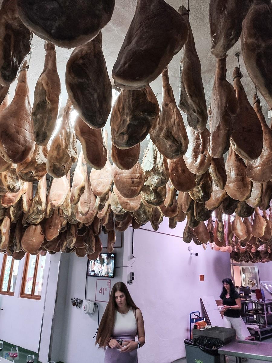 Jamón de Trevélez - pierwszy kontakt z wiszącymi po sufitem szyneczkami