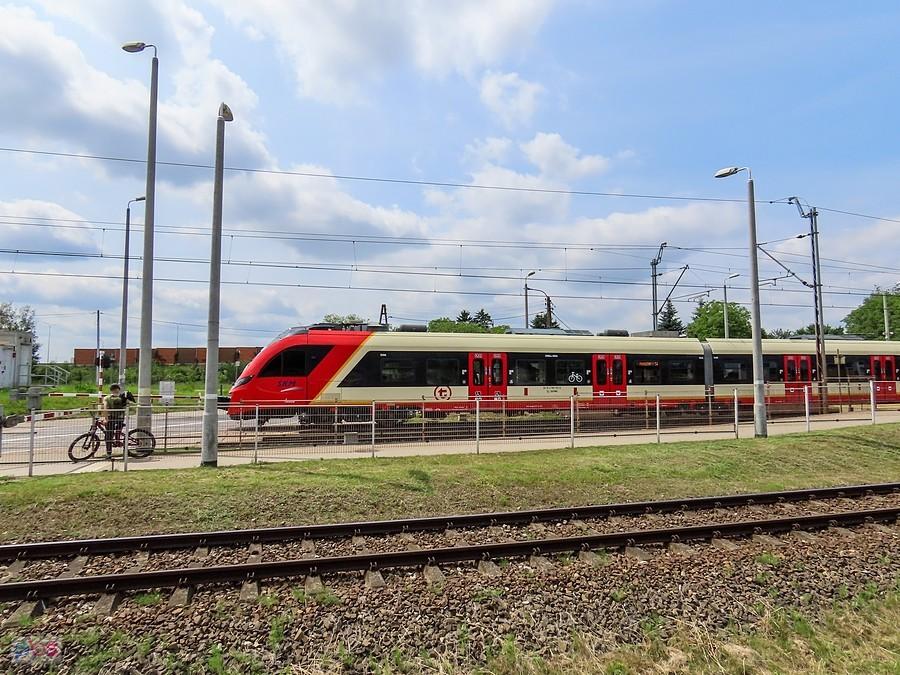 SKM-ka na przystanku Dawidy jedzie w kierunku Piaseczna