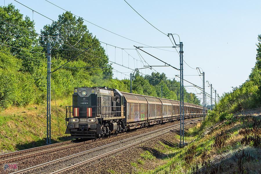 Szlak: Częstochowa - podg. Wyczerpy, linia D29-1. TEM2-88 mija dzielnicę Wyczerpy-Aniołów, kierując się na północ.