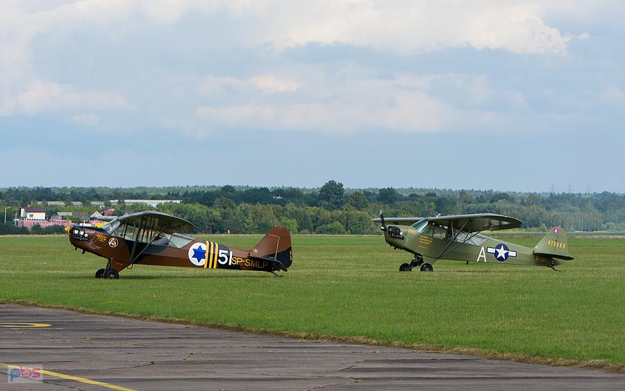 Piper L-4J Cub #SP-SMLP z roku 1944 i Piper L-4H Grasshopper (J-3C-65D) #SP-SAFY