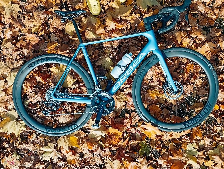 Rower szosowy Orbea na jesiennych liściach