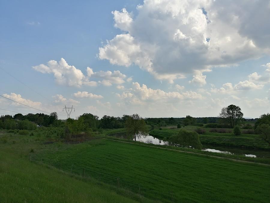 Widok z wału przeciwpowodziowego.